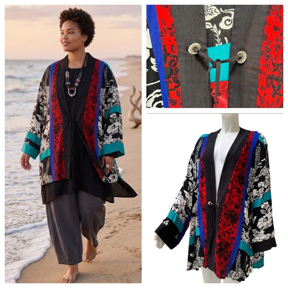 Vintage 90s Sharon Anthony Art To Wear Kimono Cardigan Whimsigoth Floral 4X